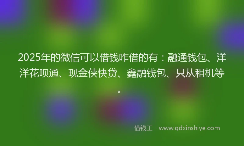 2025年的微信可以借钱咋借的有：融通钱包、洋洋花呗通、现金侠快贷、鑫融钱包、只从租机等。