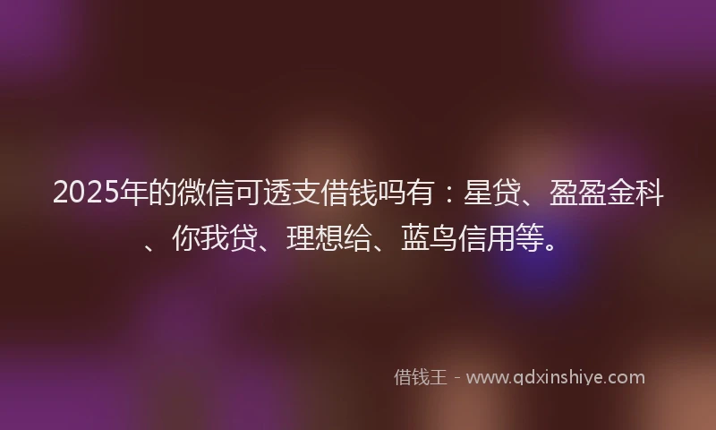 2025年的微信可透支借钱吗有：星贷、盈盈金科、你我贷、理想给、蓝鸟信用等。