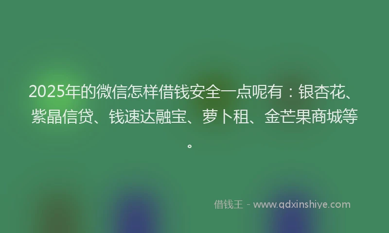 2025年的微信怎样借钱安全一点呢有：银杏花、紫晶信贷、钱速达融宝、萝卜租、金芒果商城等。