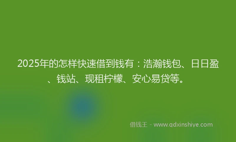 2025年的怎样快速借到钱有：浩瀚钱包、日日盈、钱站、现租柠檬、安心易贷等。