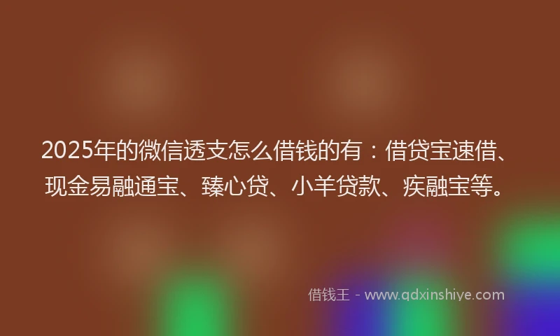 2025年的微信透支怎么借钱的有：借贷宝速借、现金易融通宝、臻心贷、小羊贷款、疾融宝等。