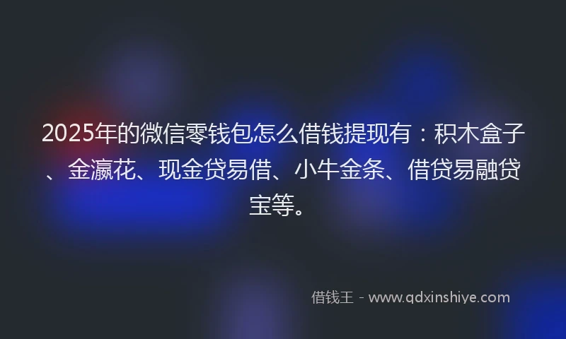 2025年的微信零钱包怎么借钱提现有：积木盒子、金瀛花、现金贷易借、小牛金条、借贷易融贷宝等。