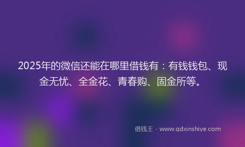 2025年的微信还能在哪里借钱有:有钱钱包、现金无忧、全金花、青春购、固金所等。
