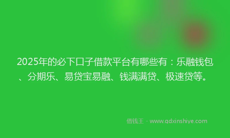 2025年的必下口子借款平台有哪些有：乐融钱包、分期乐、易贷宝易融、钱满满贷、极速贷等。