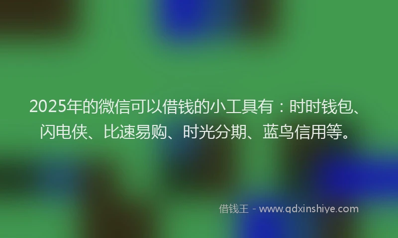 2025年的微信可以借钱的小工具有：时时钱包、闪电侠、比速易购、时光分期、蓝鸟信用等。