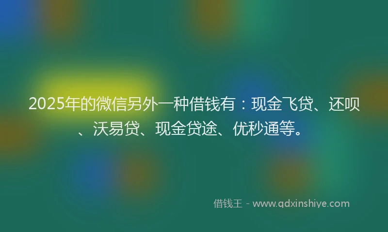 2025年的微信另外一种借钱有：现金飞贷、还呗、沃易贷、现金贷途、优秒通等。