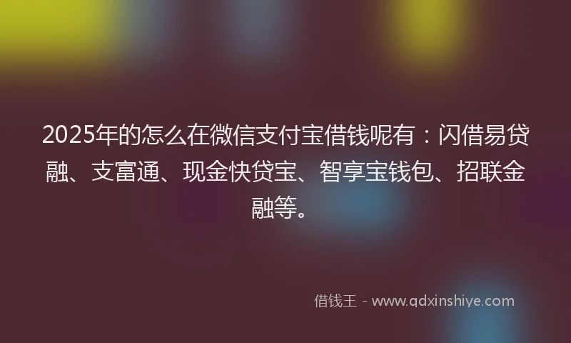 2025年的怎么在微信支付宝借钱呢有：闪借易贷融、支富通、现金快贷宝、智享宝钱包、招联金融等。