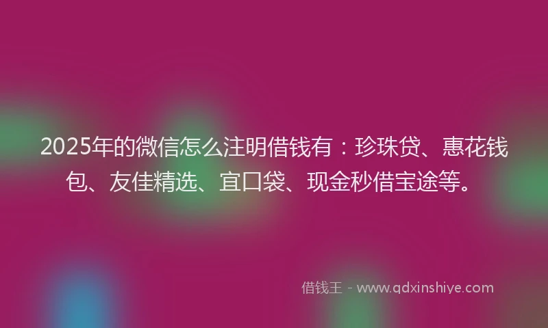 2025年的微信怎么注明借钱有：珍珠贷、惠花钱包、友佳精选、宜口袋、现金秒借宝途等。