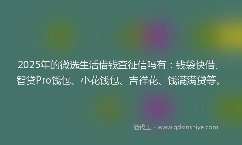 2025年的微选生活借钱查征信吗有：钱袋快借、智贷Pro钱包、小花钱包、吉祥花、钱满满贷等。