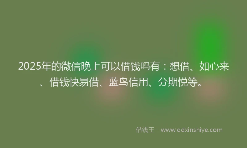2025年的微信晚上可以借钱吗有：想借、如心来、借钱快易借、蓝鸟信用、分期悦等。