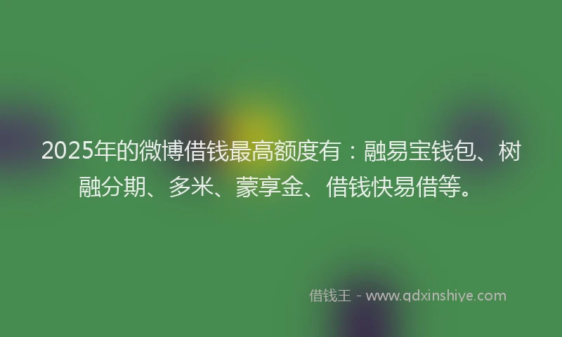 2025年的微博借钱最高额度有：融易宝钱包、树融分期、多米、蒙享金、借钱快易借等。