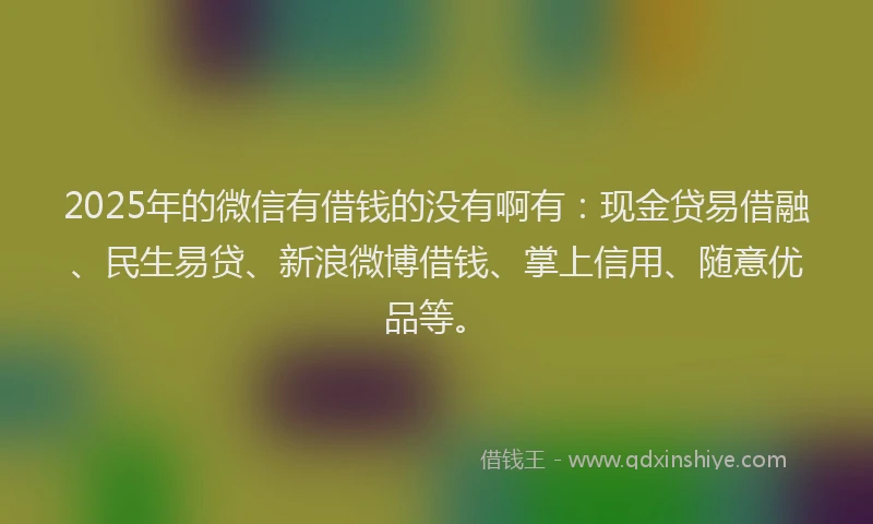 2025年的微信有借钱的没有啊有：现金贷易借融、民生易贷、新浪微博借钱、掌上信用、随意优品等。