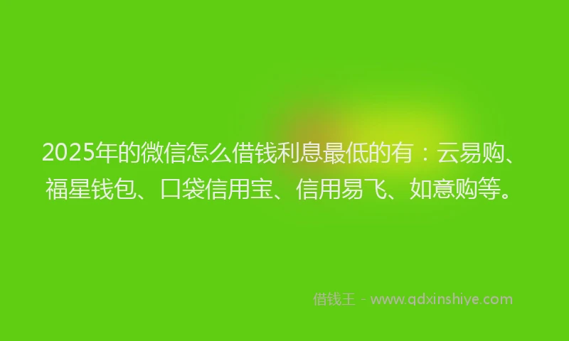 2025年的微信怎么借钱利息最低的有：云易购、福星钱包、口袋信用宝、信用易飞、如意购等。