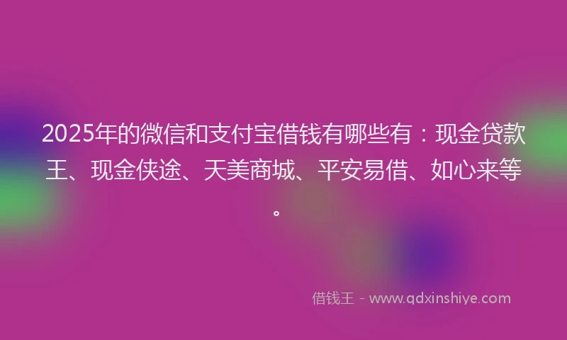 2025年的微信和支付宝借钱有哪些有：现金贷款王、现金侠途、天美商城、平安易借、如心来等。