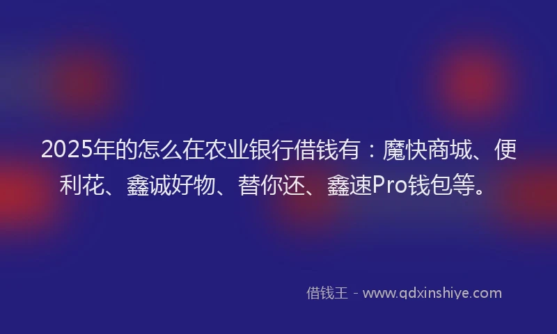 2025年的怎么在农业银行借钱有：魔快商城、便利花、鑫诚好物、替你还、鑫速Pro钱包等。
