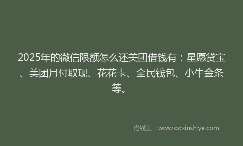2025年的微信限额怎么还美团借钱有：星愿贷宝、美团月付取现、花花卡、全民钱包、小牛金条等。