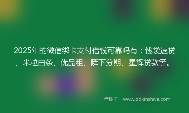 2025年的微信绑卡支付借钱可靠吗有：钱袋速贷、米粒白条、优品租、瞬下分期、星辉贷款等。