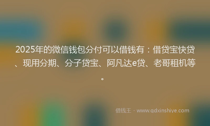 2025年的微信钱包分付可以借钱有：借贷宝快贷、现用分期、分子贷宝、阿凡达e贷、老哥租机等。