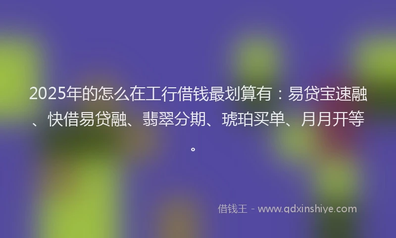 2025年的怎么在工行借钱最划算有：易贷宝速融、快借易贷融、翡翠分期、琥珀买单、月月开等。