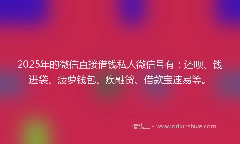 2025年的微信直接借钱私人微信号有：还呗、钱进袋、菠萝钱包、疾融贷、借款宝速易等。