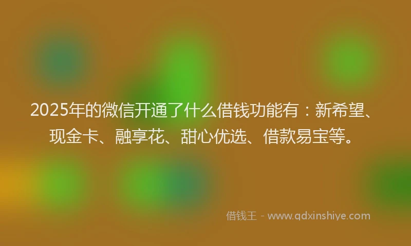 2025年的微信开通了什么借钱功能有：新希望、现金卡、融享花、甜心优选、借款易宝等。