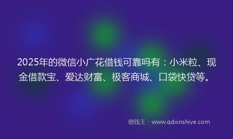 2025年的微信小广花借钱可靠吗有：小米粒、现金借款宝、爱达财富、极客商城、口袋快贷等。