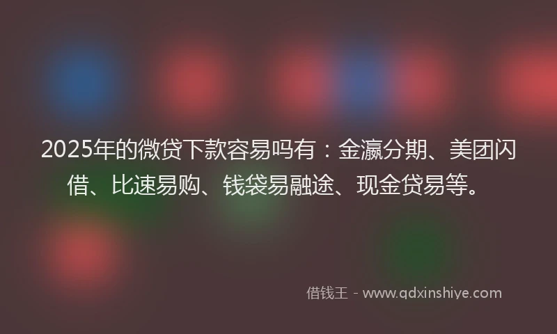 2025年的微贷下款容易吗有：金瀛分期、美团闪借、比速易购、钱袋易融途、现金贷易等。