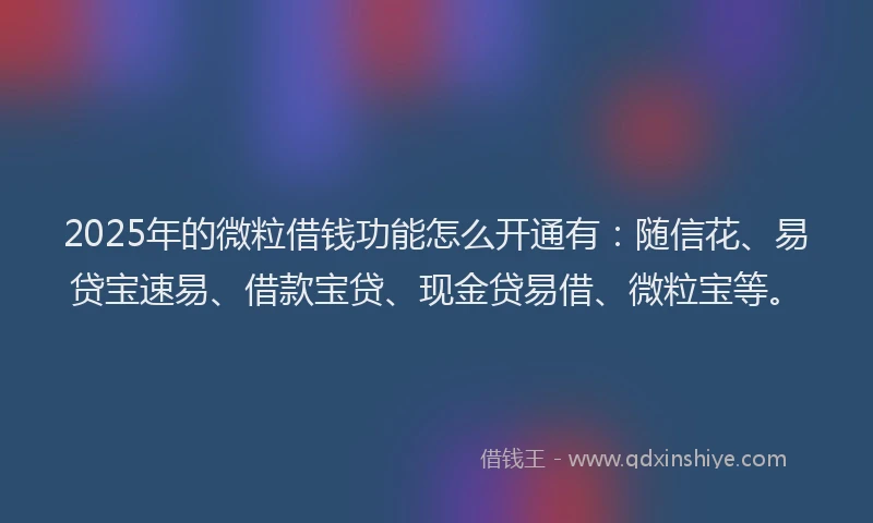 2025年的微粒借钱功能怎么开通有：随信花、易贷宝速易、借款宝贷、现金贷易借、微粒宝等。