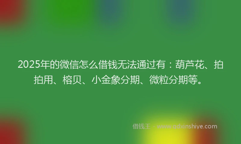 2025年的微信怎么借钱无法通过有：葫芦花、拍拍用、榕贝、小金象分期、微粒分期等。