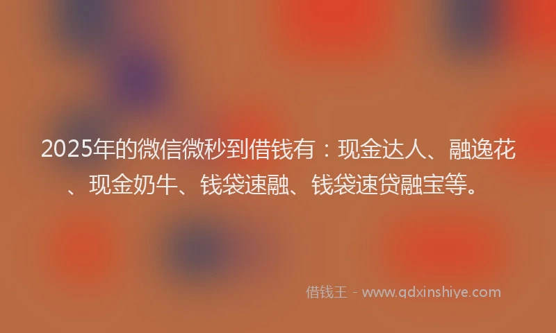 2025年的微信微秒到借钱有：现金达人、融逸花、现金奶牛、钱袋速融、钱袋速贷融宝等。