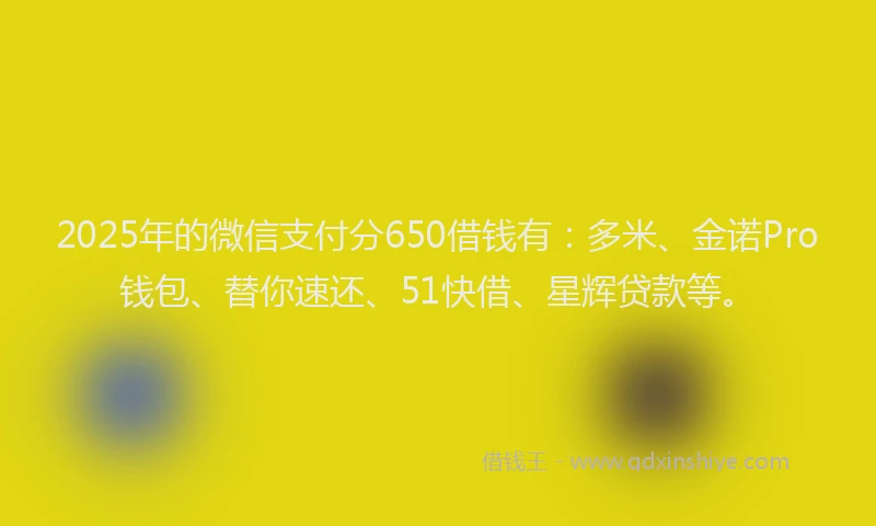 2025年的微信支付分650借钱有：多米、金诺Pro钱包、替你速还、51快借、星辉贷款等。