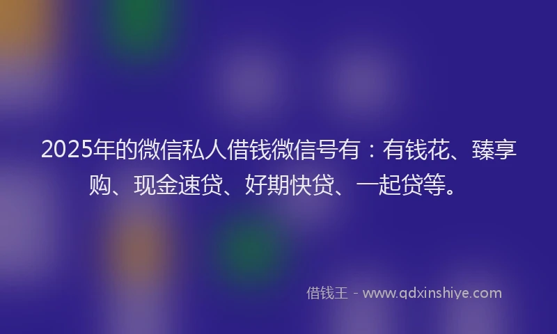 2025年的微信私人借钱微信号有：有钱花、臻享购、现金速贷、好期快贷、一起贷等。