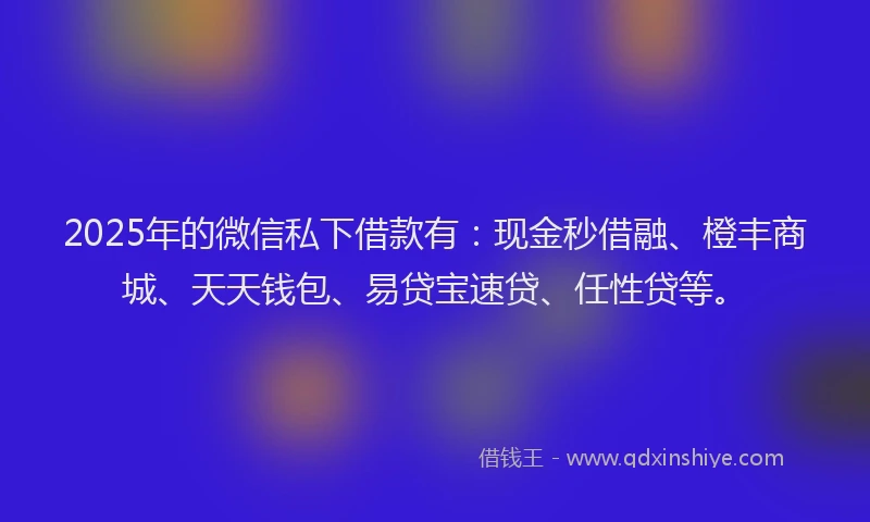 2025年的微信私下借款有：现金秒借融、橙丰商城、天天钱包、易贷宝速贷、任性贷等。