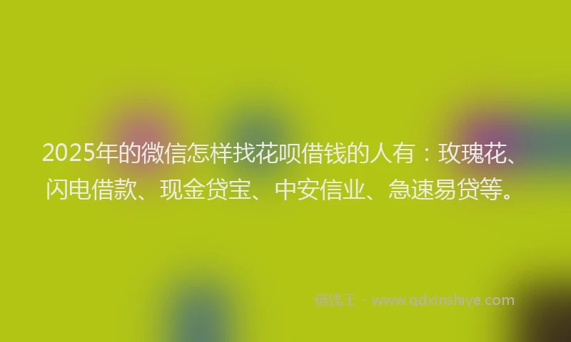 2025年的微信怎样找花呗借钱的人有：玫瑰花、闪电借款、现金贷宝、中安信业、急速易贷等。