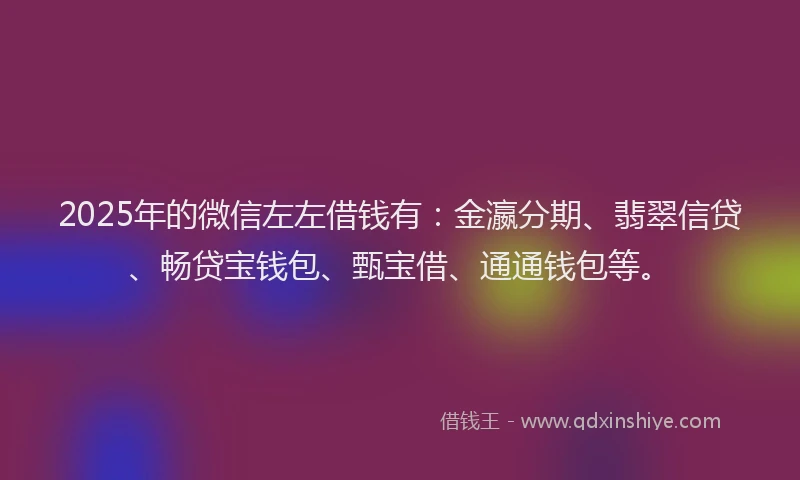 2025年的微信左左借钱有：金瀛分期、翡翠信贷、畅贷宝钱包、甄宝借、通通钱包等。