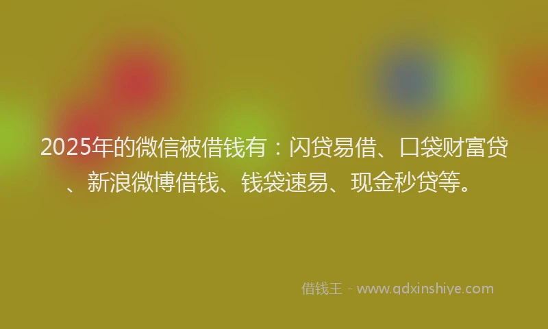 2025年的微信被借钱有：闪贷易借、口袋财富贷、新浪微博借钱、钱袋速易、现金秒贷等。