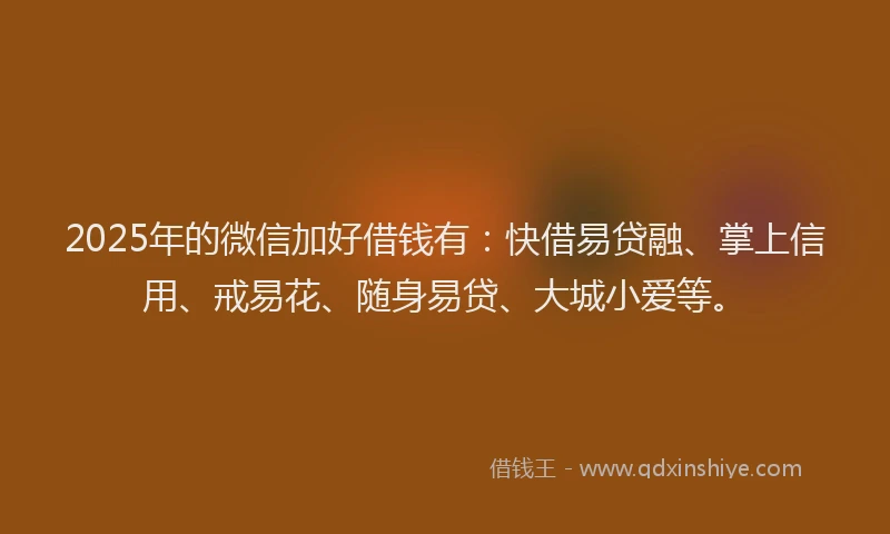 2025年的微信加好借钱有：快借易贷融、掌上信用、戒易花、随身易贷、大城小爱等。