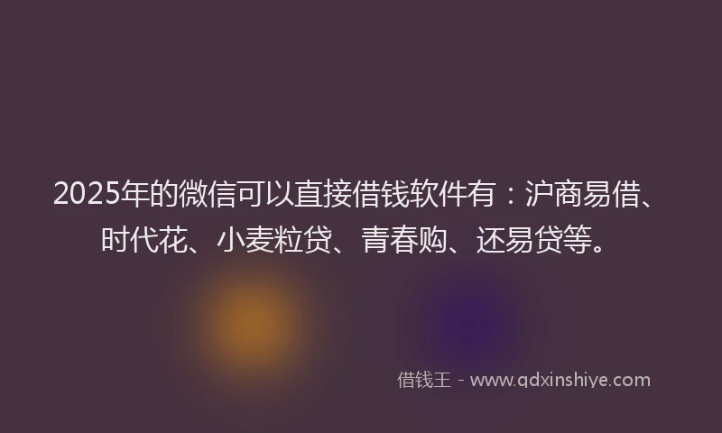 2025年的微信可以直接借钱软件有：沪商易借、时代花、小麦粒贷、青春购、还易贷等。