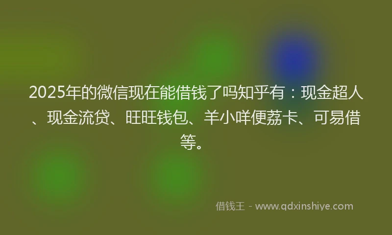2025年的微信现在能借钱了吗知乎有:现金超人、现金流贷、旺旺钱包、羊小咩便荔卡、可易借等。