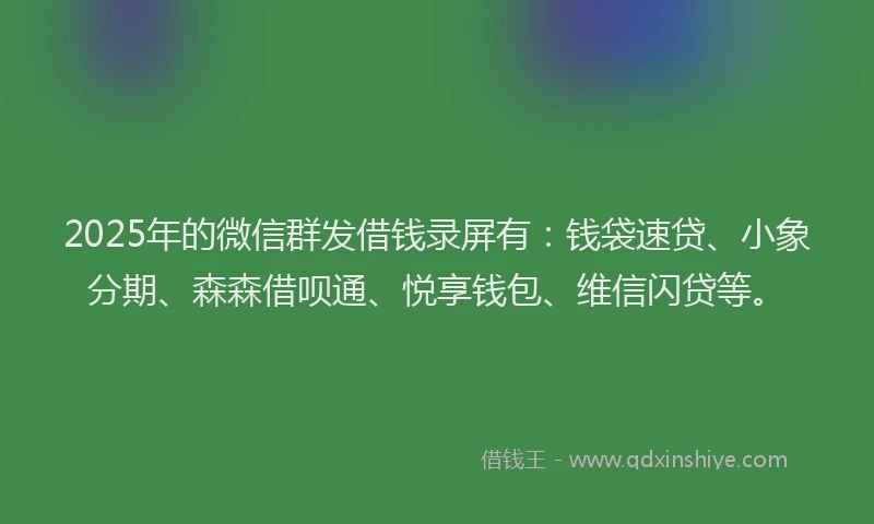 2025年的微信群发借钱录屏有：钱袋速贷、小象分期、森森借呗通、悦享钱包、维信闪贷等。