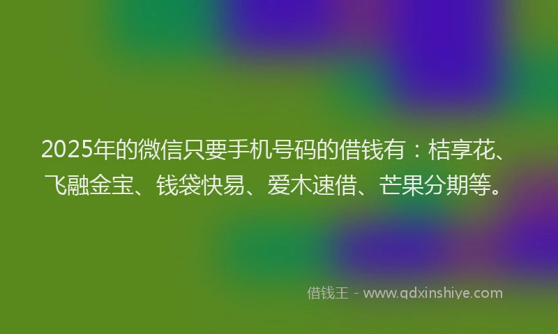 2025年的微信只要手机号码的借钱有：桔享花、飞融金宝、钱袋快易、爱木速借、芒果分期等。