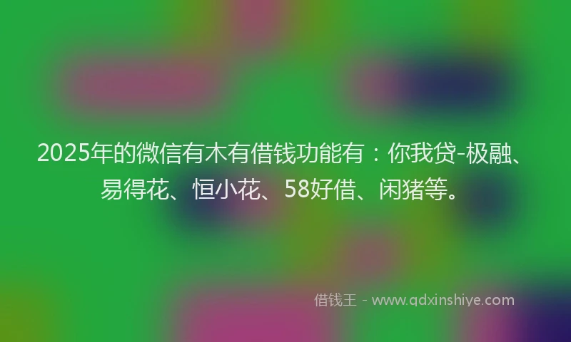 2025年的微信有木有借钱功能有：你我贷-极融、易得花、恒小花、58好借、闲猪等。