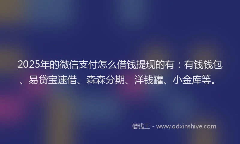 2025年的微信支付怎么借钱提现的有：有钱钱包、易贷宝速借、森森分期、洋钱罐、小金库等。