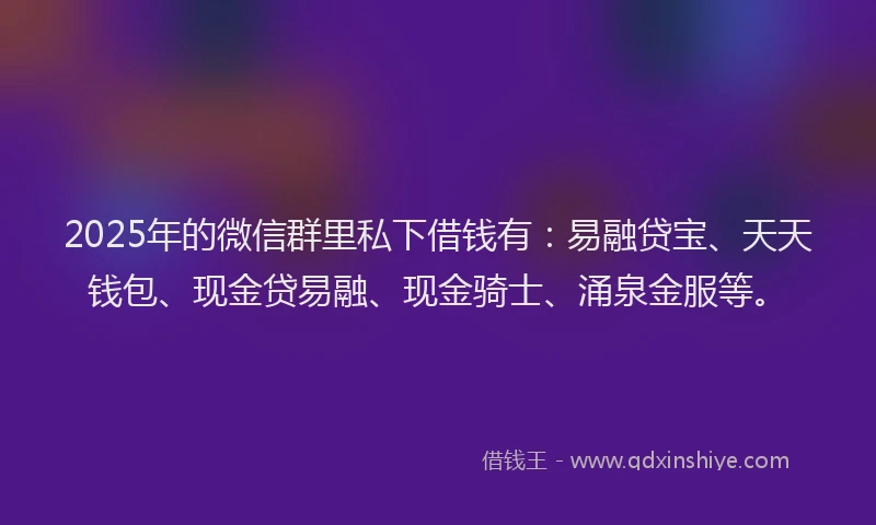 2025年的微信群里私下借钱有：易融贷宝、天天钱包、现金贷易融、现金骑士、涌泉金服等。