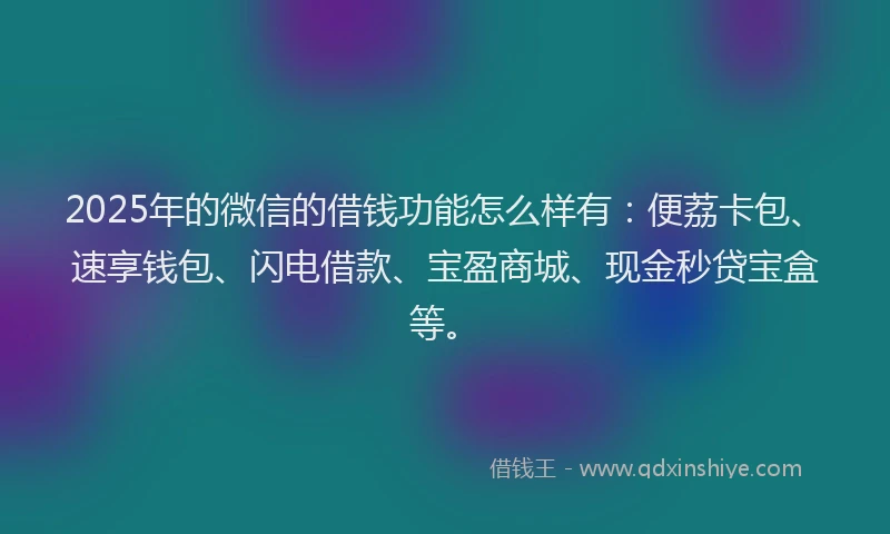 2025年的微信的借钱功能怎么样有：便荔卡包、速享钱包、闪电借款、宝盈商城、现金秒贷宝盒等。