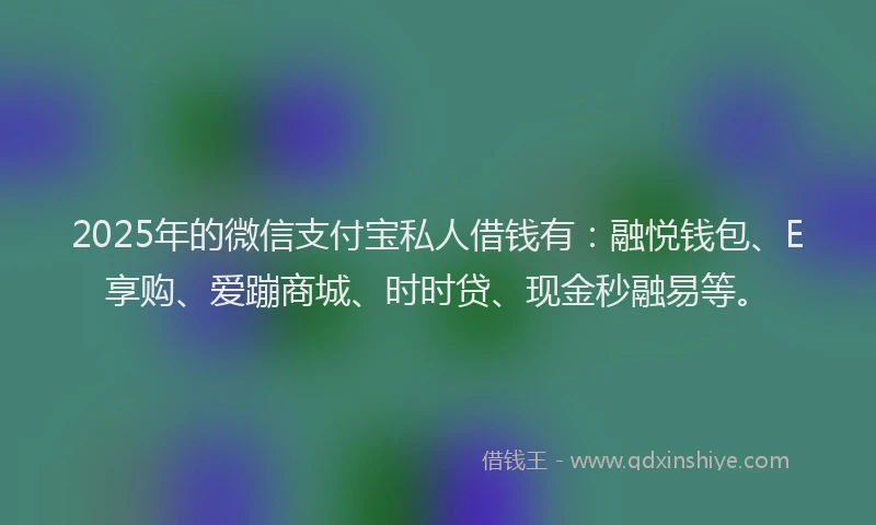 2025年的微信支付宝私人借钱有：融悦钱包、E享购、爱蹦商城、时时贷、现金秒融易等。