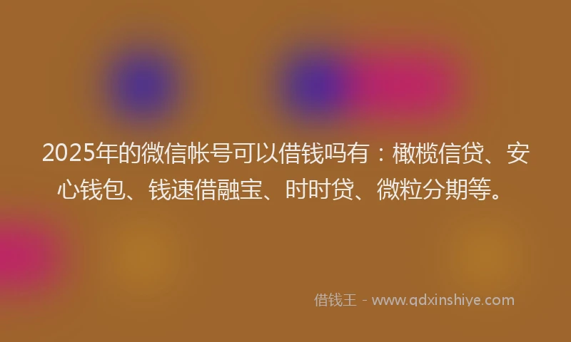 2025年的微信帐号可以借钱吗有：橄榄信贷、安心钱包、钱速借融宝、时时贷、微粒分期等。