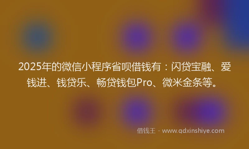 2025年的微信小程序省呗借钱有：闪贷宝融、爱钱进、钱贷乐、畅贷钱包Pro、微米金条等。
