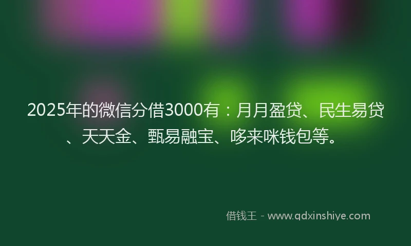 2025年的微信分借3000有：月月盈贷、民生易贷、天天金、甄易融宝、哆来咪钱包等。