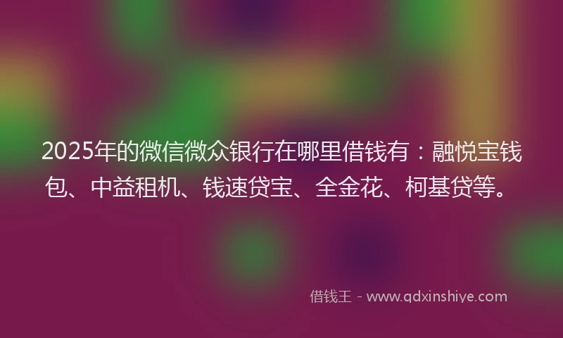 2025年的微信微众银行在哪里借钱有：融悦宝钱包、中益租机、钱速贷宝、全金花、柯基贷等。
